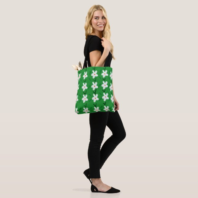 White Drawn Floral Pattern Flower Art Pattern Aest Tote Bag (On Model)