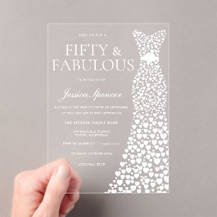 White Dress Fifty & Fabulous 50th Birthday Party Acrylic Invitations