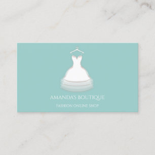 White Dress Logo Fashion  Wedding Event Aqua Business Card