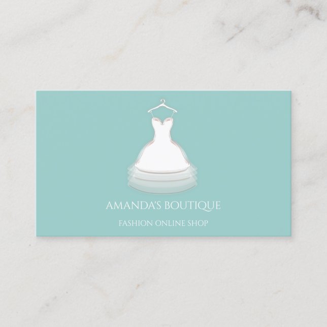 White Dress Logo Fashion  Wedding Event Aqua Business Card (Front)