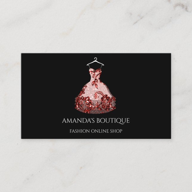 White Dress Logo Fashion  Wedding Event Red Black  Business Card (Front)