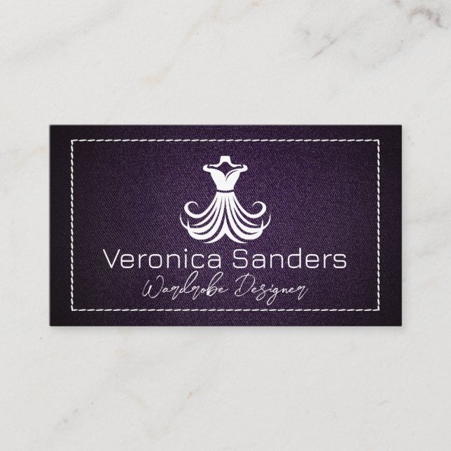 White Dress Logo | Purple Fabric Business Card (Front)