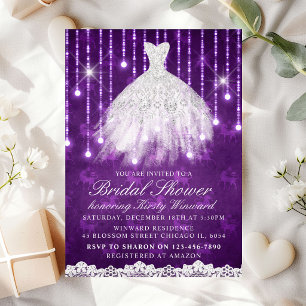 White Dress Purple Glamourous Bridal Shower Invitation