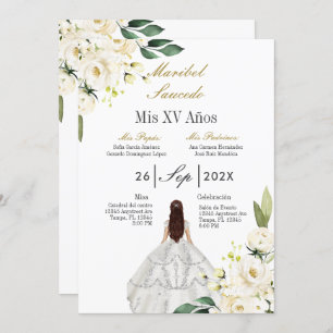 White dress quinceañera  invitation
