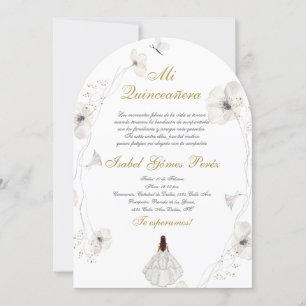White dress Quinceanera silhouette spanish Invitation
