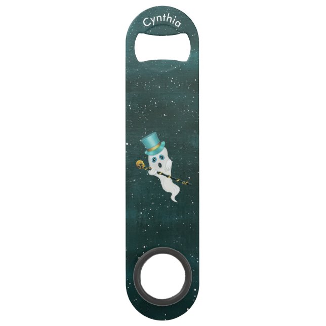 White Dressed up Ghost Night Sky Hat Skull Cane (Front)