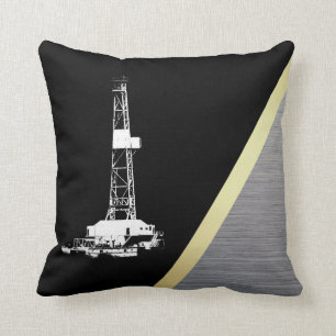 White Drilling Rig Silhouette on Black and Metal Cushion