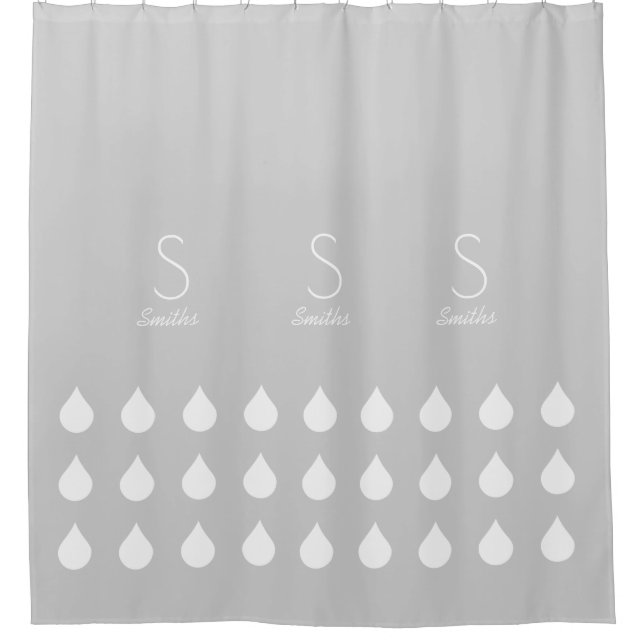 white drops with family name & initial shower curtain (Front)