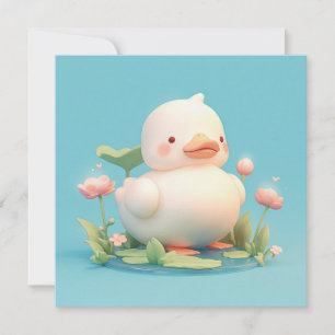 White Duck in 3D Clay Style Floral Pond Postcard