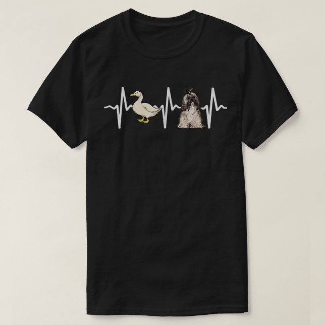 White Duck Lhasa Apsos Heartbeat Dog Lover  T-Shirt (Design Front)