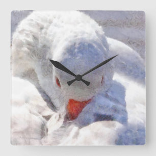 White Duck Preening Art Square Wall Clock