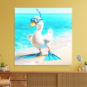 White Duck With Diving Gear Canvas Print