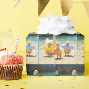 White Duck With Ducklings On the Beach Wrapping Paper
