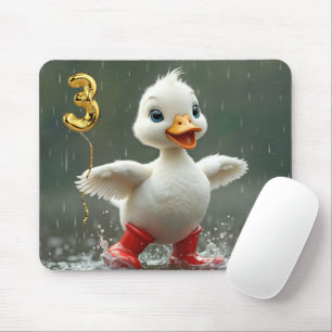 White Duckling In a Rain Puddle With #3 Balloon Mouse Pad