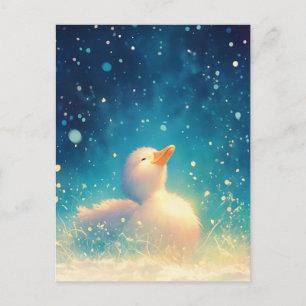 White Duckling Under Starry Night Sky Winter Postcard