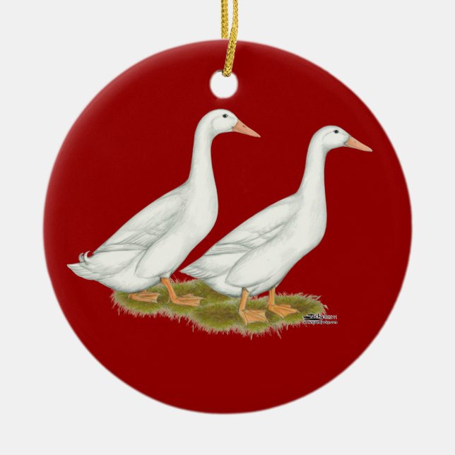 White Ducks Ceramic Tree Decoration (Front)