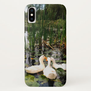 White ducks, lily pads, cattails, lake shore Case-Mate iPhone case