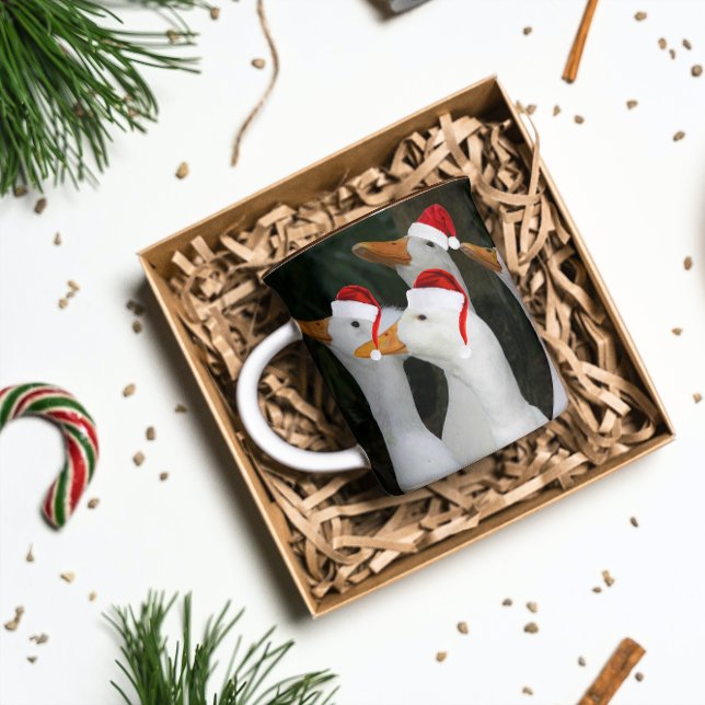White Ducks Wearing Red Santa Hats Holiday Mug (In Situ Holidays)