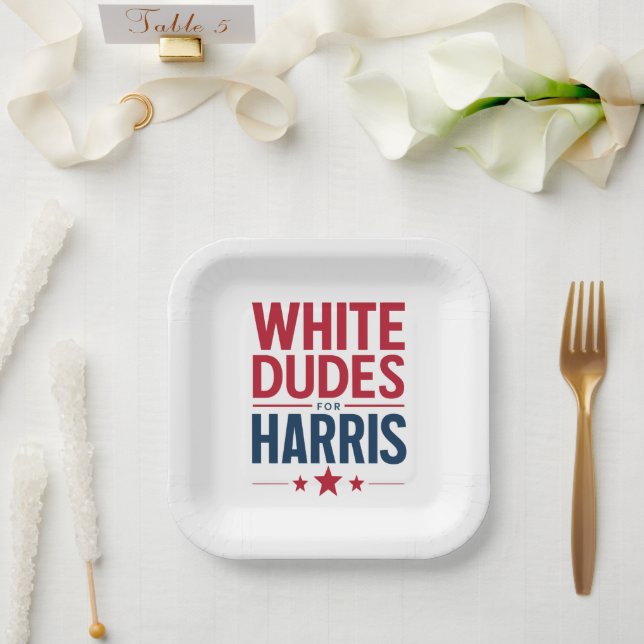 White Dudes For Harris Election Kamala Harris 2024 Paper Plate (Wedding)