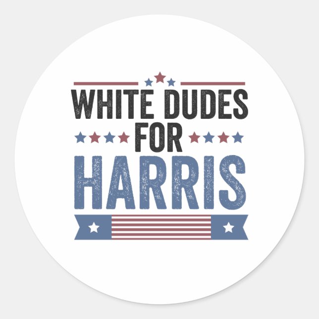 White Dudes For Harris Support President Kamala Classic Round Sticker (Front)
