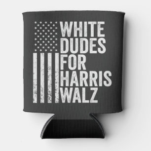 White Dudes For Harris Walz American Flag Election Can Cooler