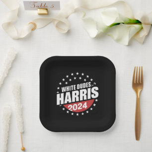 White Dudes For Kamala Harris 2024 Election Paper Plate