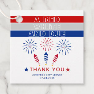 White Due 4th of July firecrackers baby shower Favour Tags