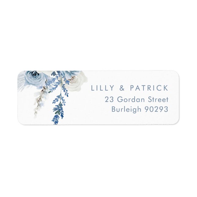 White & Dusty Blue Floral Return Address Wedding (Front)