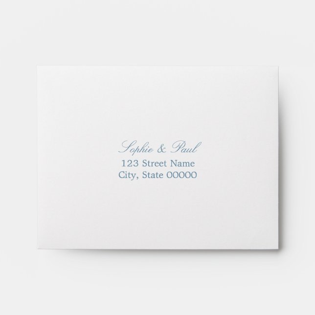 White Dusty Blue Lined Self Addressed RSVP Envelope (Front)