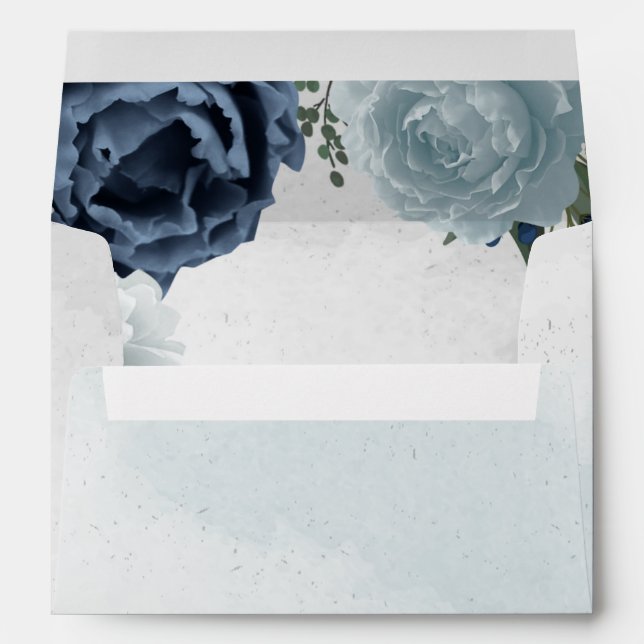 white dusty blue & navy flowers greenery envelope (Back (Bottom))
