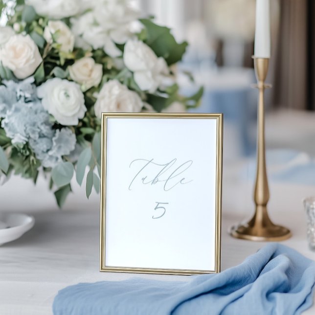 White & Dusty Blue Wedding Table Number Card (White & Dusty Blue Wedding Table Number Card)