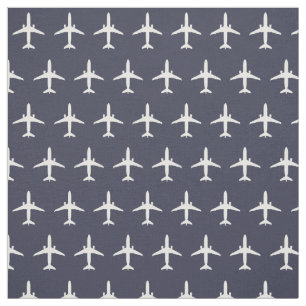 White E175 Jet Aeroplane Pattern on Navy Blue Fabric