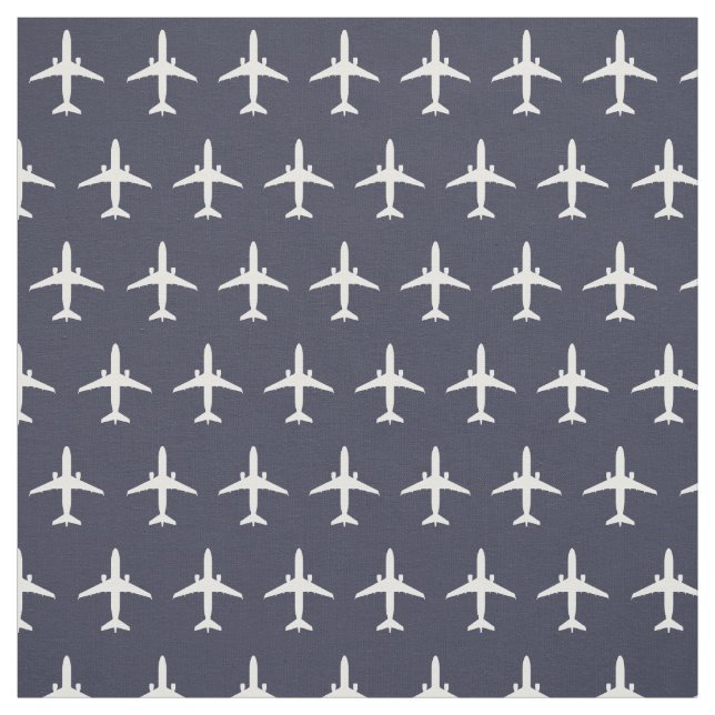 White E175 Jet Aeroplane Pattern on Navy Blue Fabric (Swatch)