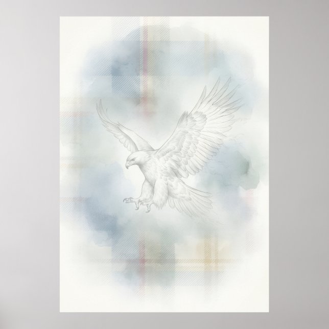 White Eagle Pastel Blue Tartan Scottish Art Poster (Front)
