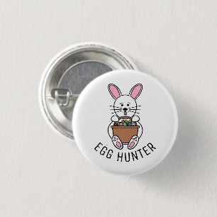White Easter Bunny, Egg Hunter 3 Cm Round Badge