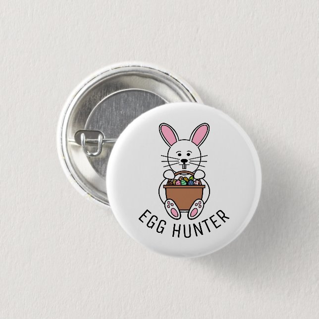 White Easter Bunny, Egg Hunter 3 Cm Round Badge (Front & Back)