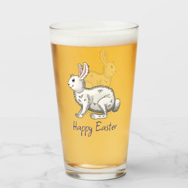 White Easter Bunny Glass (Front Filled)