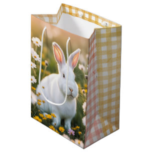 White Easter Bunny In Daisies Medium Gift Bag
