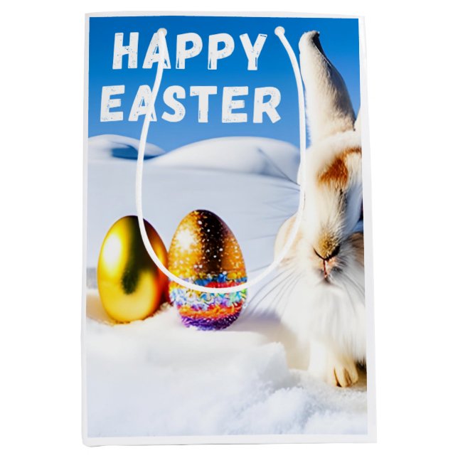 White Easter Bunny  Medium Gift Bag (Front)