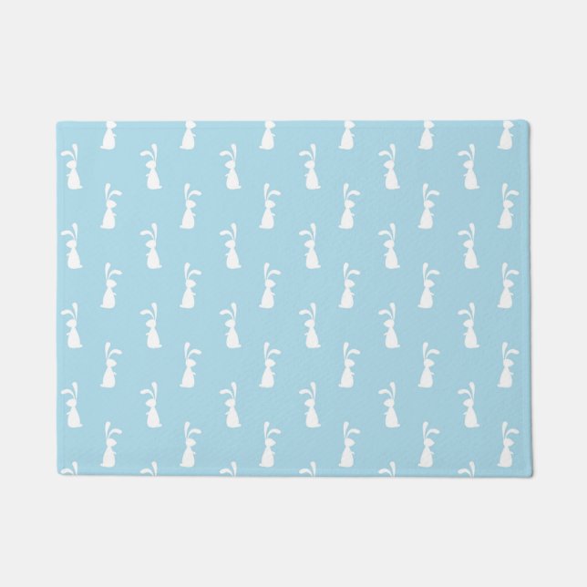 White Easter Bunny Rabbit Ears Pastel Blue Spring Doormat (Front)
