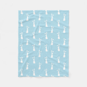 White Easter Bunny Rabbit Ears Pastel Blue Spring Fleece Blanket