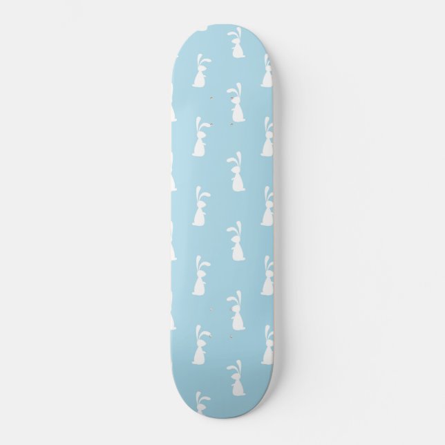 White Easter Bunny Rabbit Ears Pastel Blue Spring Skateboard (Front)