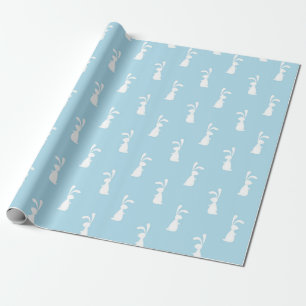 White Easter Bunny Rabbit Ears Pastel Blue Spring Wrapping Paper