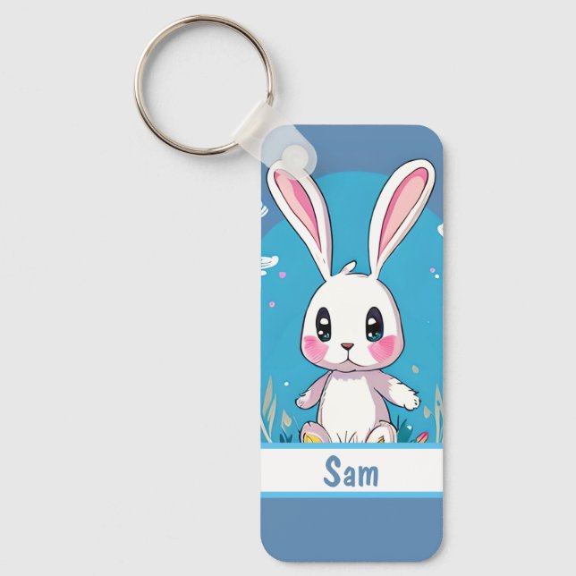 White Easter Bunny With Customisable Nametag  Key Ring (Front)