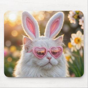 White Easter Cat with Bunny ears Mouse Pad