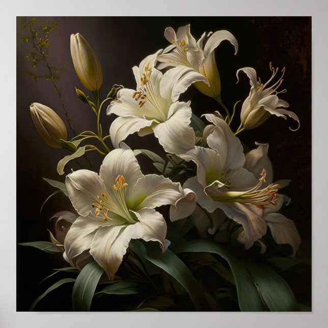 White Easter Lilies Flower Art Print Poster (Front)