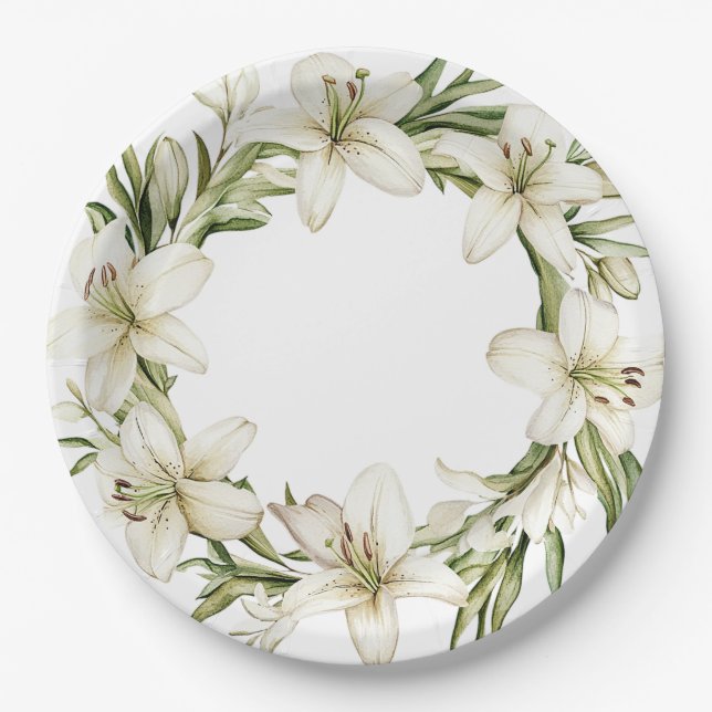 White Easter Lilies  Paper Plate (Front)