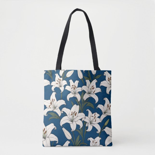 White easter lilies pattern tote bag (Front)