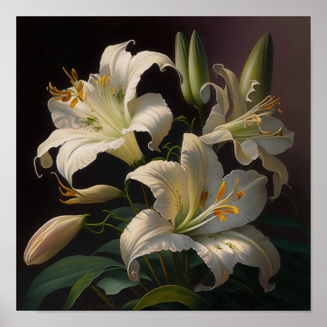 White Easter Lily Flowers Art Print Poster (Front)
