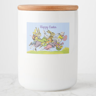 White Easter Rabbits Running in Grass Eggs Baskets Food Label
